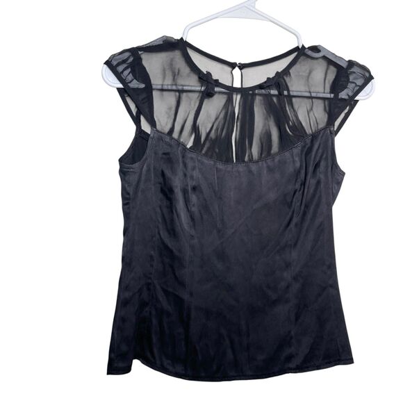 Vintage Nanette Lepore Blouse Women's 2 Black Mesh Short Sleeve Y2k - Picture 1 of 12